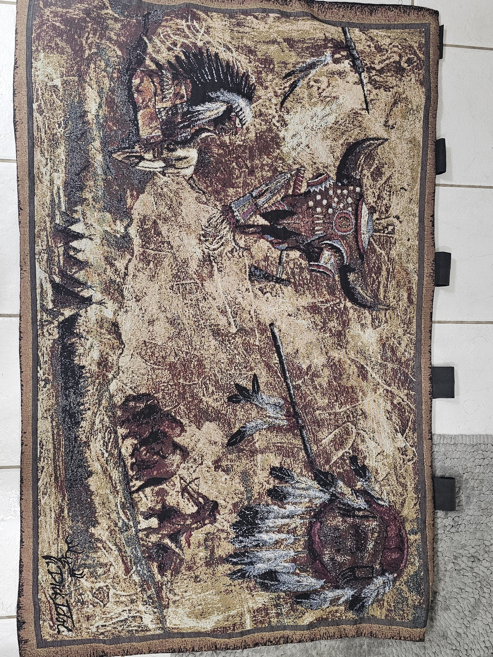 Vintage 90s Woven Limited Dick Idol Rustic Native Motif Wall Tapestry